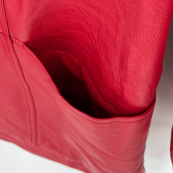 VENEZIA Vtg Leather Jacket Women's Size XL Red Quilted Lining Full Zip Coat Pkts - Picture 7 of 15